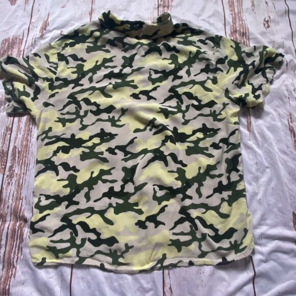 Wild Fable Womens Camouflage Short Sleeve Button Front Shirt-Yellow/Green-Size X - Picture 5 of 5